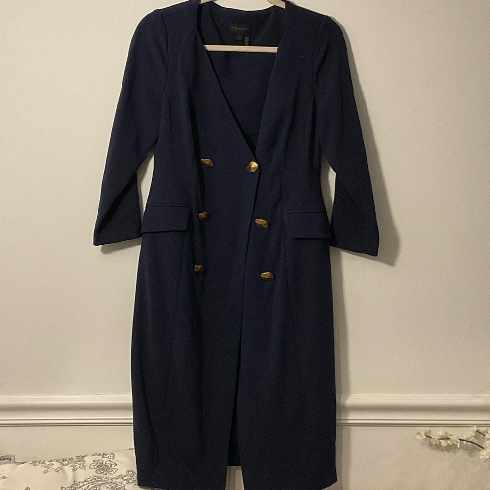 Donna Karan Midnight Blue Dress with Gold Accents
